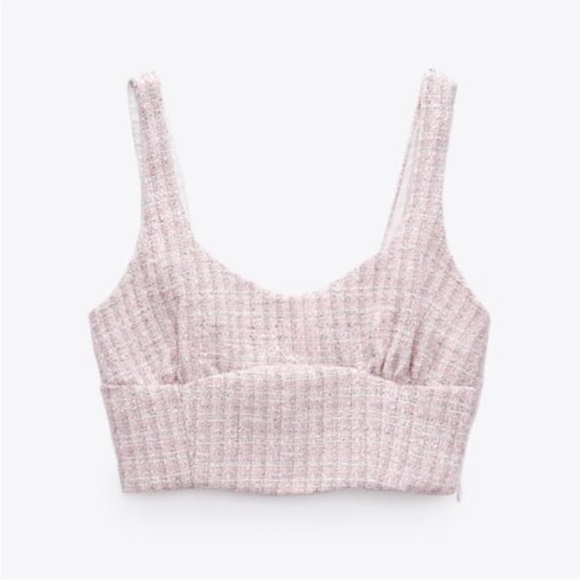 Zara light pink trendy tweed crop top NEW - Picture 1 of 7
